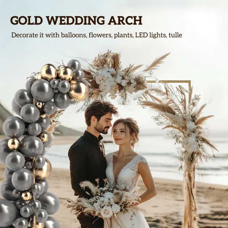 Outsunny Wedding Arch Backdrop Stand, Square Wedding Arch with U-shaped Stakes, 6.6 FT Gold Metal Arch Frame