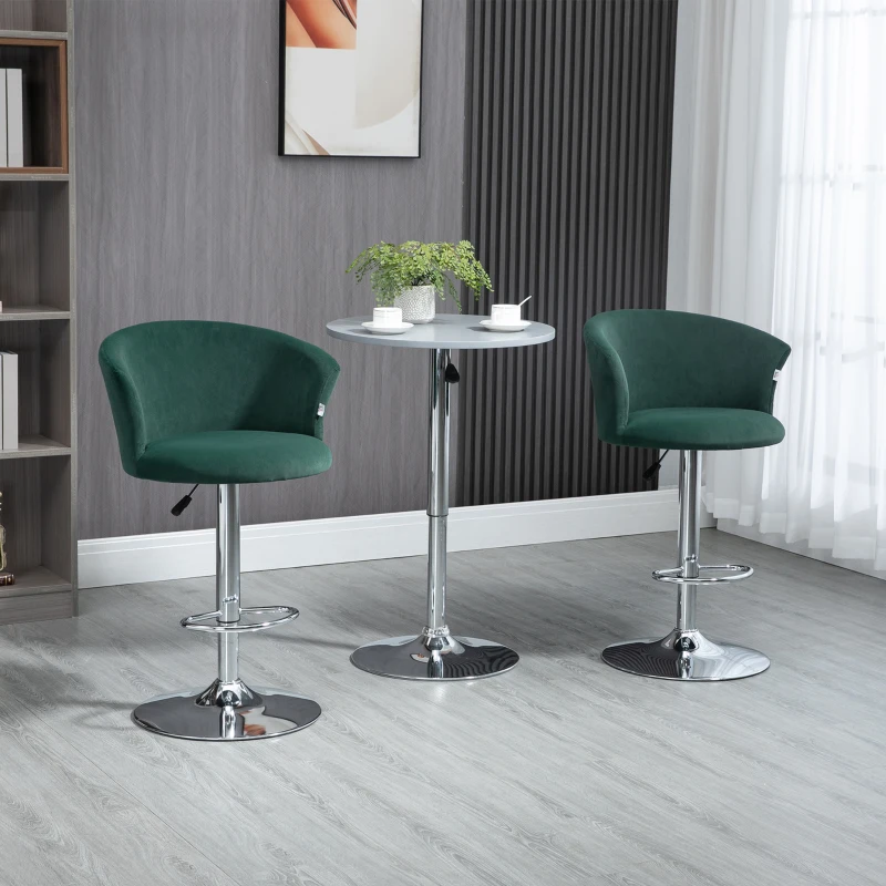 HOMCOM Adjustable Bar Stools Set of 2, Velvet Upholstered Counter Height Barstool with Swivel Seat, Wing Back, ‎Dark Green