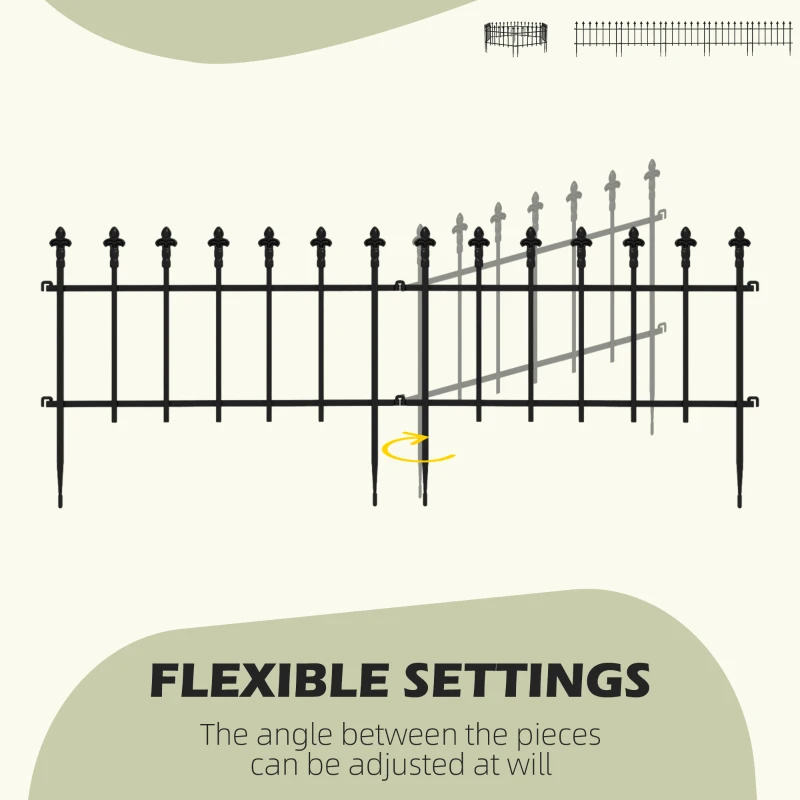 Outsunny Metal Decorative Garden Fence, 9.2' x 17.25" 5 Steel Panels, Decorative Border for Landscape, Flower Bed, Animals, Black