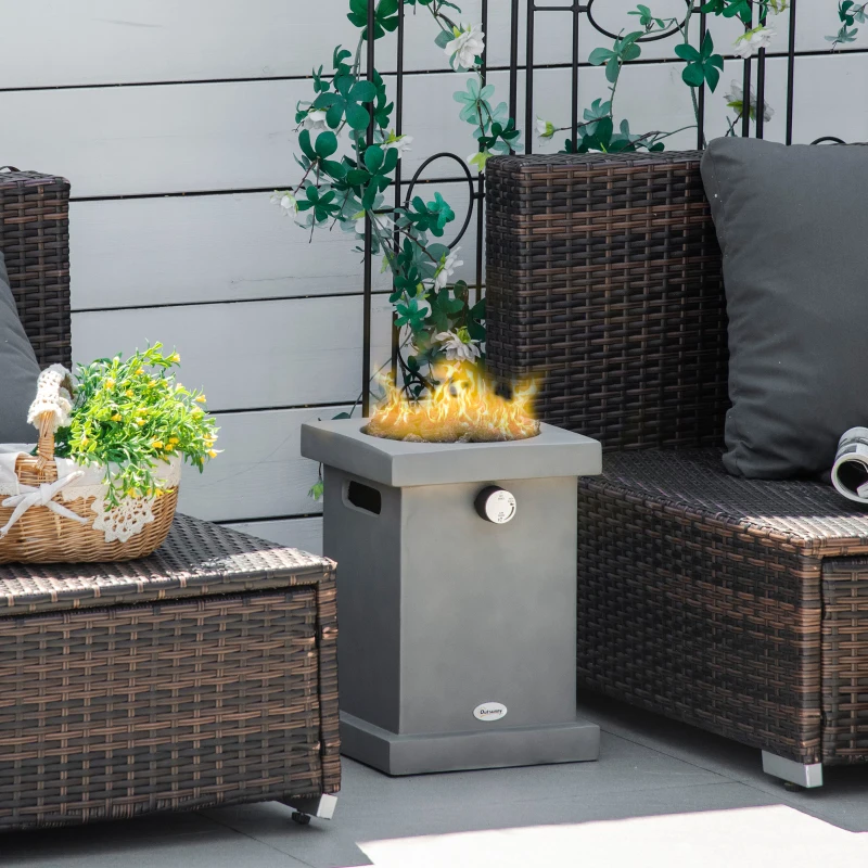 Outsunny Portable Outdoor Propane Fire Pit, Small Tabletop Fireplace, 10 Inch Square Gas Firebowl, 10,000 BTU, w/ Lava Rocks, CSA Certification, for Garden, Patio, Light Grey