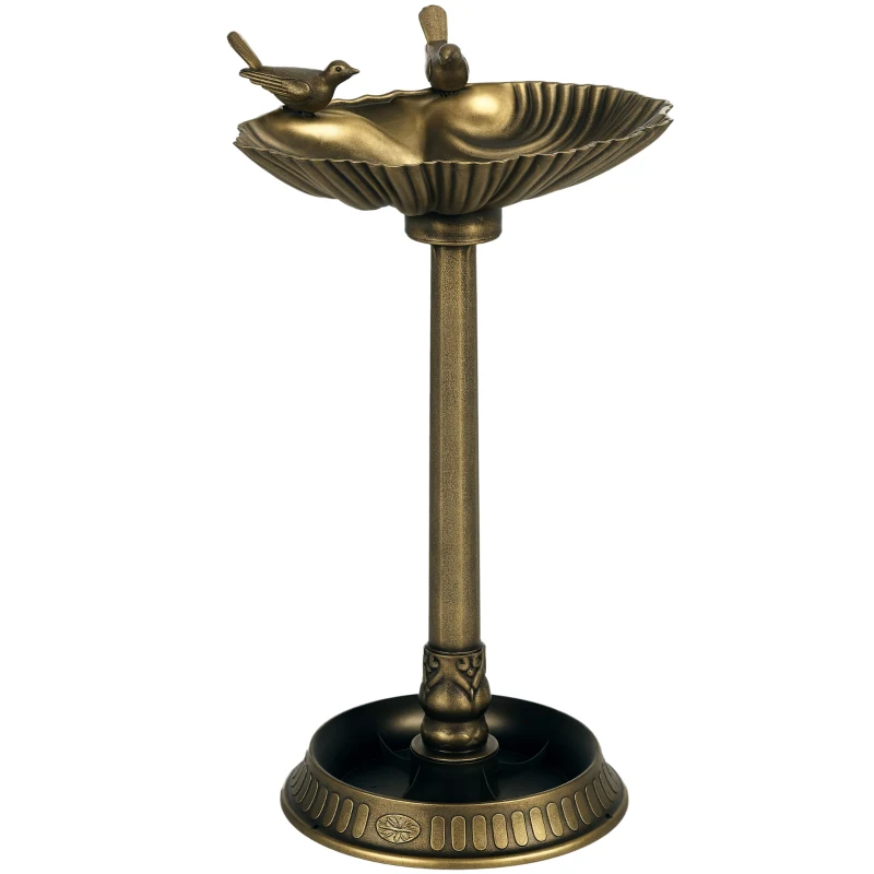 Outsunny 32" Antique Bird Bath Decorative Birdbath Bird Feeder Bowl with Planter Pedestal and Bird Statues, Bronze