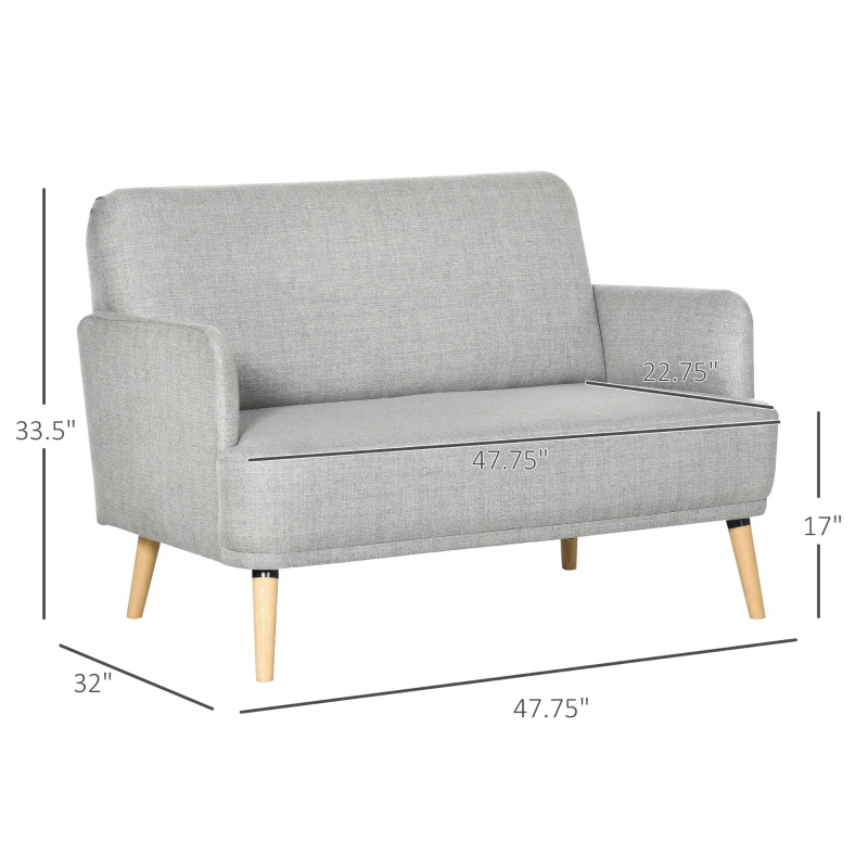 HOMCOM 48" Loveseat Sofa for Bedroom, Modern Love Seats Furniture, Upholstered Small Couch for Small Spaces, Gray