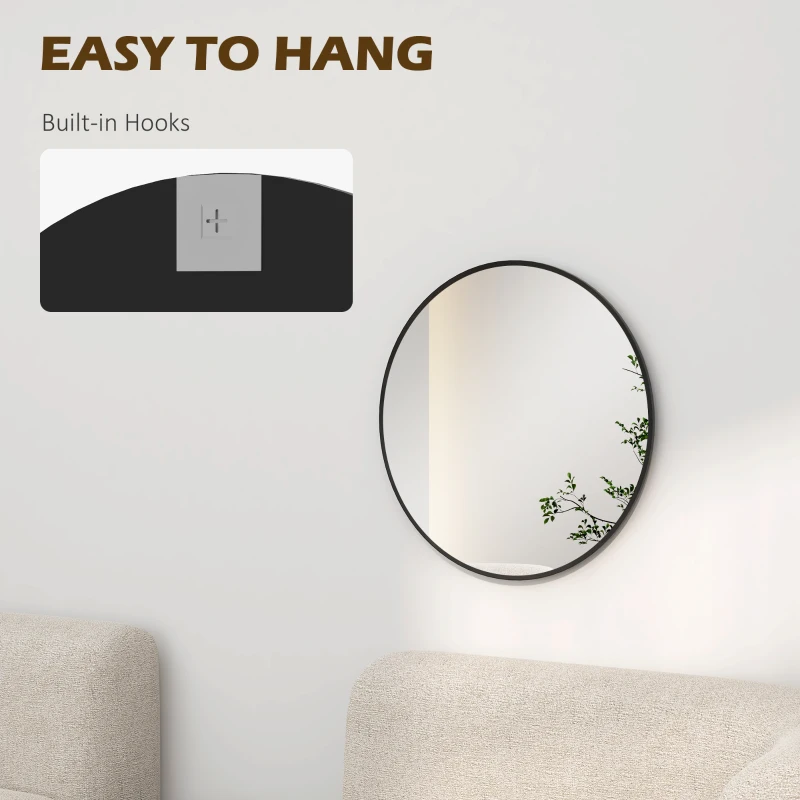 HOMCOM 24" Decorative Wall Mirror for Bedroom Living Room, Modern Round Bathroom Mirror for Home Decor, Black