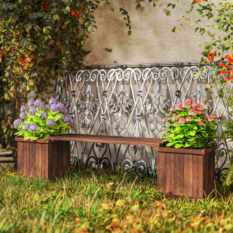 Outsunny Garden Planter with Raised Garden Bed Bench for Patio Park, 69.25" x 15" x 15.75", Carbonized