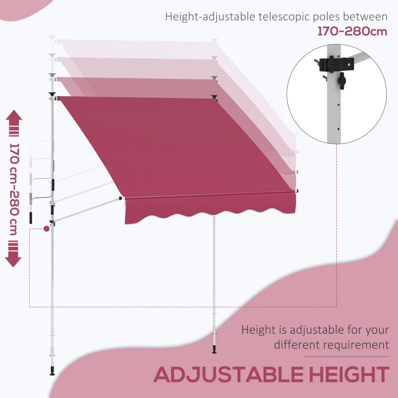 Outsunny 6.6'x5' Manual Retractable Patio Awning Sun Shelter Window Door Deck Canopy, Water Resistant UV Protector, Wine Red