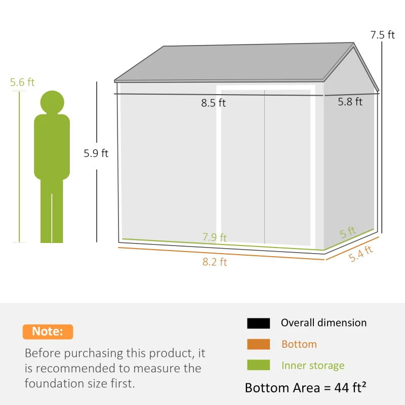 Outsunny 8' x 6' Metal Garden Storage Shed, Extra Large Outdoor Tool Storage House w/ Doors, Window and Air Vents, White