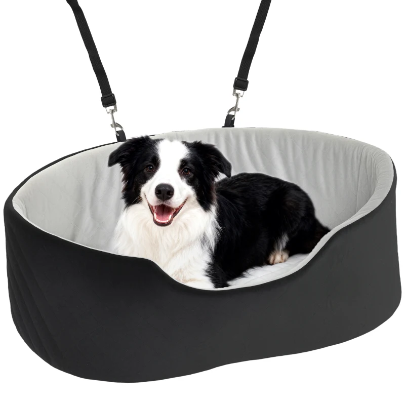 PawHut Dog Car Seat for Small Medium Pets, Detachable Washable Pet Bed with Cushion and Safety Belt for Dog Under 33lbs, Black