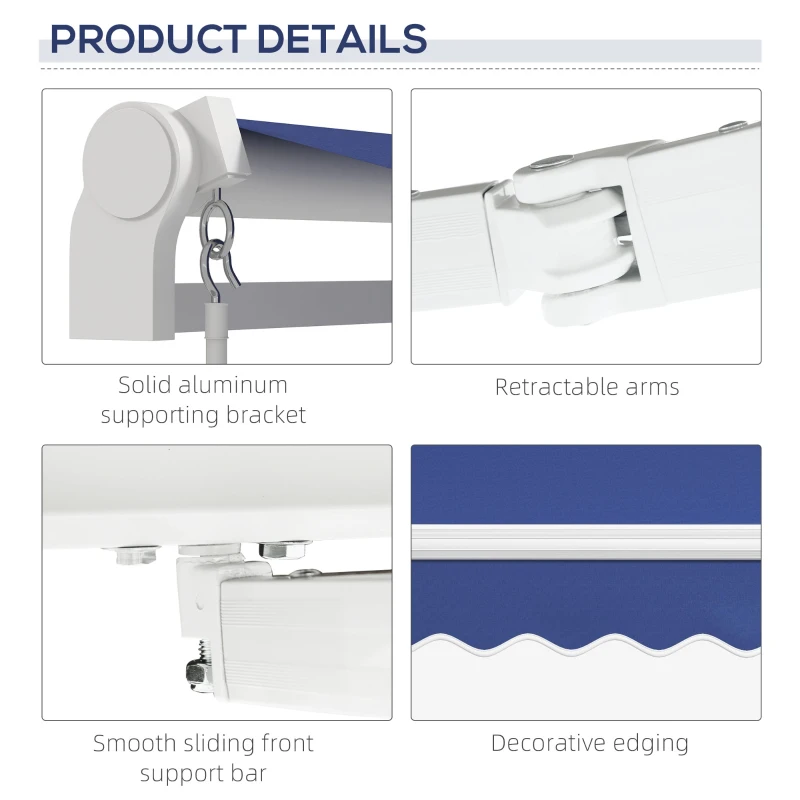 Outsunny 13' x 8' Patio Awning, Manual Retractable Sun Shade with UV Protection and Easy Crank Opening, Dark Blue
