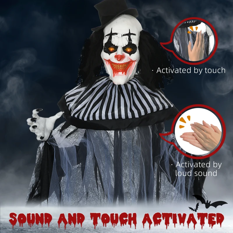 HOMCOM Classic Black and White Striped Clown Outdoor Halloween Decoration