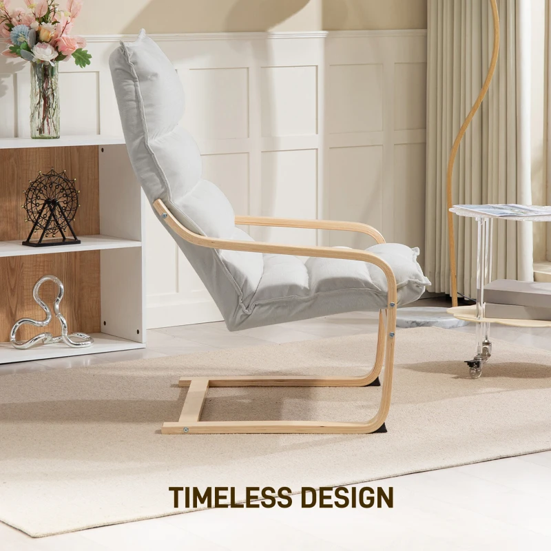 HOMCOM Birch Wood Fabric Modern Armchair, Accent Chair with Curved Leg and Arm for Living Room, Cream White