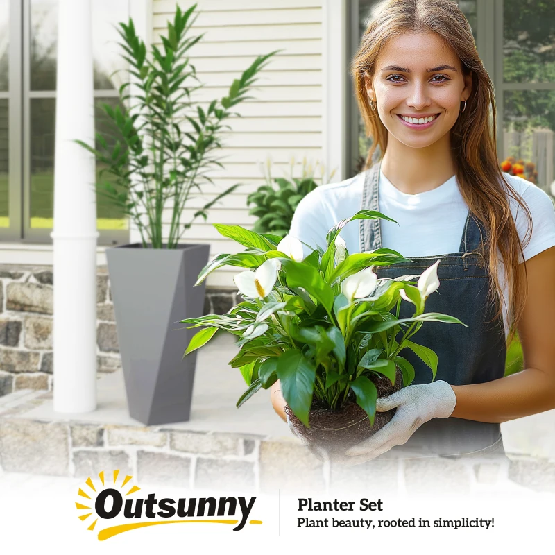 Outsunny Indoor Outdoor Planters Set of 3 MgO Tall Planters Stackable Flower Pots with Drainage Holes for Garden, Balcony, Alt Gray