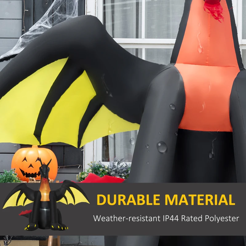 Outsunny 6ft Inflatable Halloween Giant Animated Fire & Ice Dragon with Wings, Blow Up LED Yard Display Indoor Outdoor for Garden, Lawn, Party, Holiday