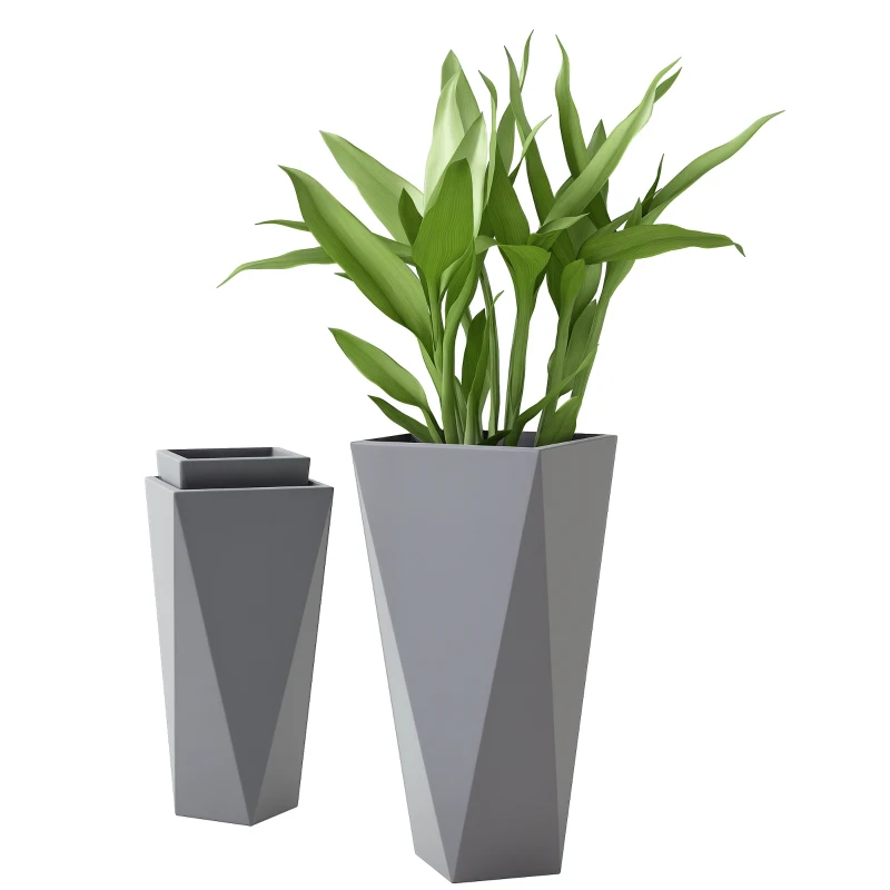 Outsunny Indoor Outdoor Planters Set of 3 MgO Tall Planters Stackable Flower Pots with Drainage Holes for Garden, Balcony, Alt Gray