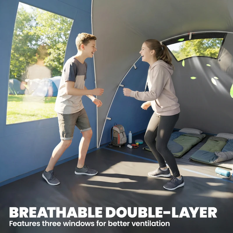Outsunny Multi-Room Camping Tent for 8-12 Person, Large Family Tent with 3000mm Waterproof Rainfly and Screen Panels,