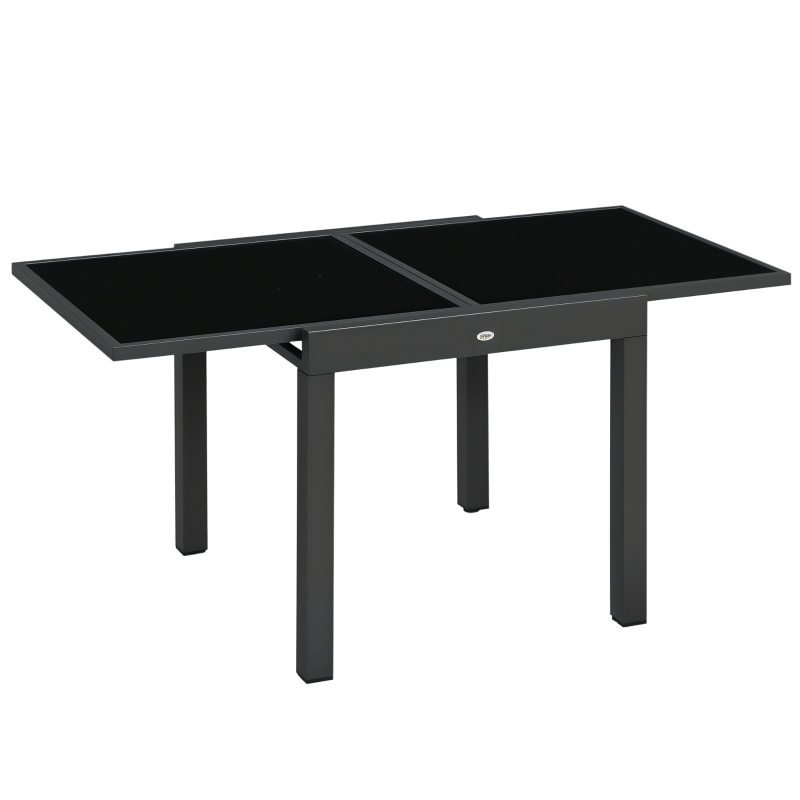 Outsunny 63" Extendable Outdoor Dining Table Patio Table with Aluminum Frame and Tempered Glass Tabletop, Black