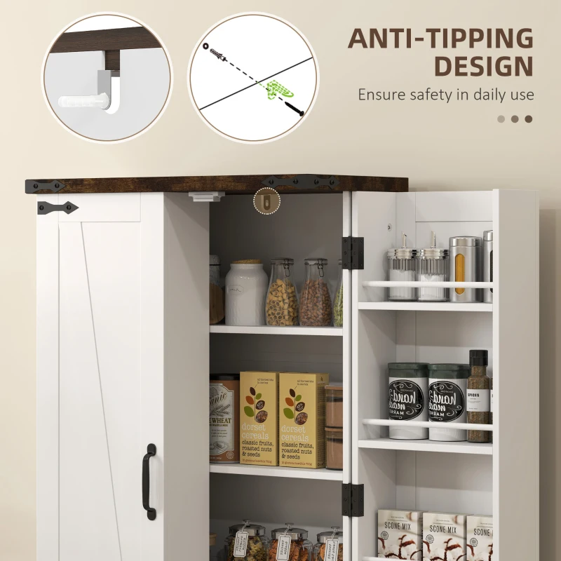 HOMCOM Farmhouse Kitchen Pantry Storage Cabinet, Kitchen Pantry Cabinet with Doors and Adjustable Shelves, White