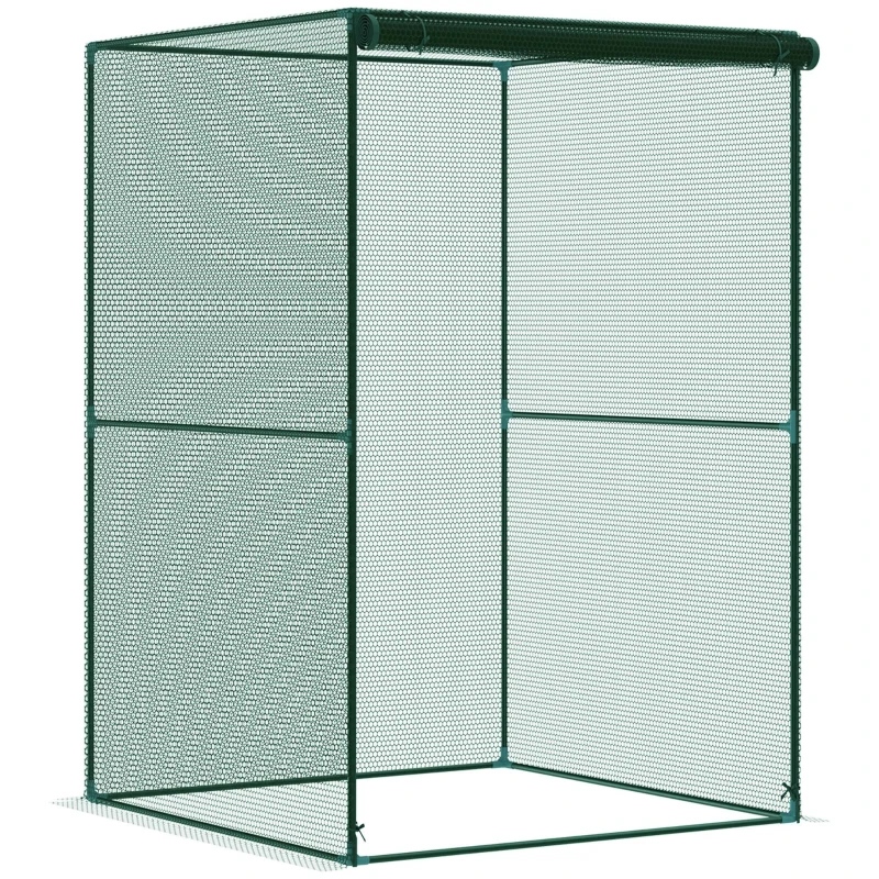 Outsunny Walk-in Crop Cage, Plant Protectors from Animals with Roll Up Zippered Door, 3.9' x 3.9' x 5.9', Dark Green