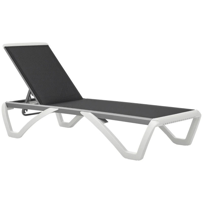 Outsunny Outdoor Chaise Lounge Chair, Patio Aluminum Tanning Chair with 5-Level Adjustable Back, Portable Wheels, Breathable Mesh Fabric, for Pool, Deck,  Garden, Black