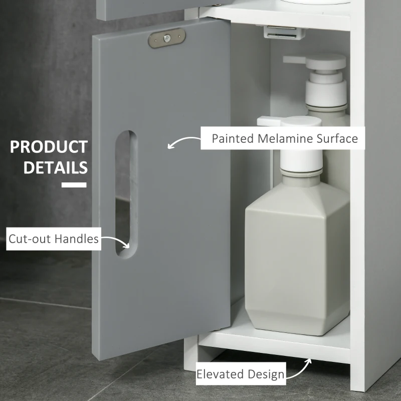 kleankin Freestanding Tall Bathroom Cabinet, Narrow Bathroom Storage Cabinet with Shelves and Cupboards, Grey and White
