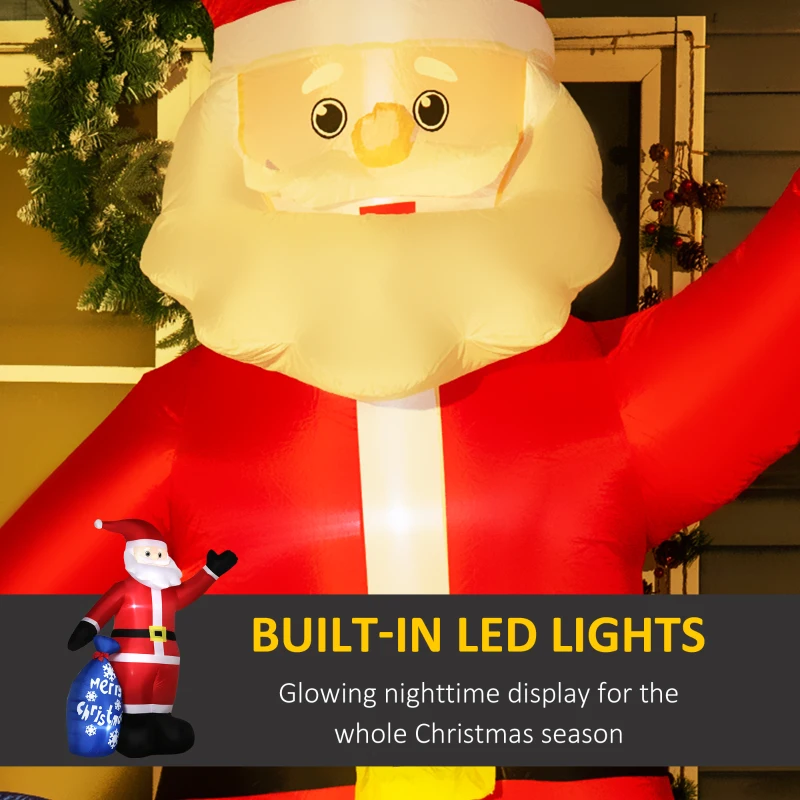 Outsunny 8ft Christmas Inflatables Outdoor Decorations Smiling Santa Claus with Gift Bag, Blow-Up LED Yard Christmas Decor