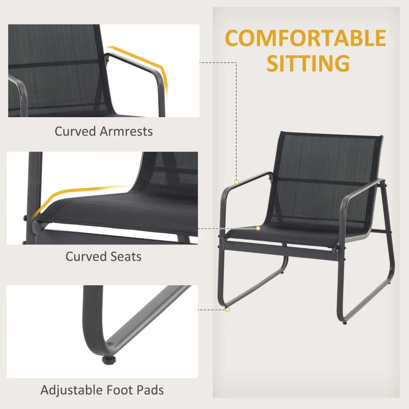 Outsunny 4 Piece Patio Furniture Set, Outdoor Conversation Set with Loveseat Sofa, Armchairs, Glass Top Coffee Table, Black