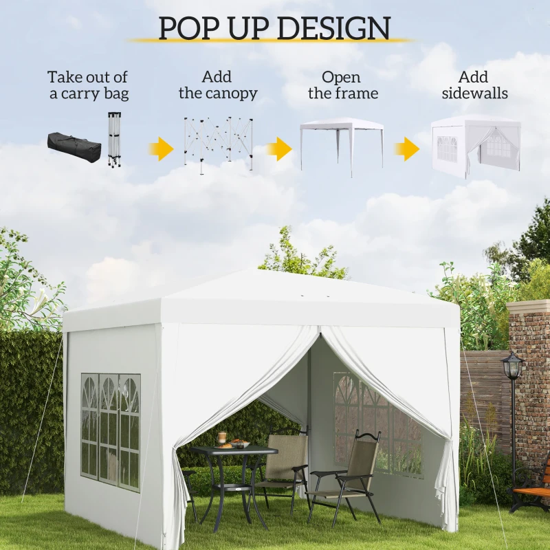 Outsunny 10'x10' Outdoor Pop Up Party Tent Wedding Gazebo Canopy with Carrying Bag (White)