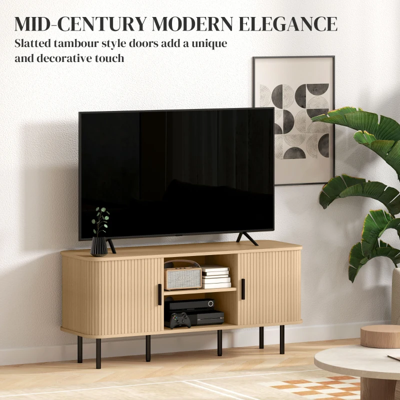 HOMCOM TV Stand Cabinet for TVs up to 55 Inches, TV Unit with Storage Shelves and Cabinets for Living Room, Oak Tone