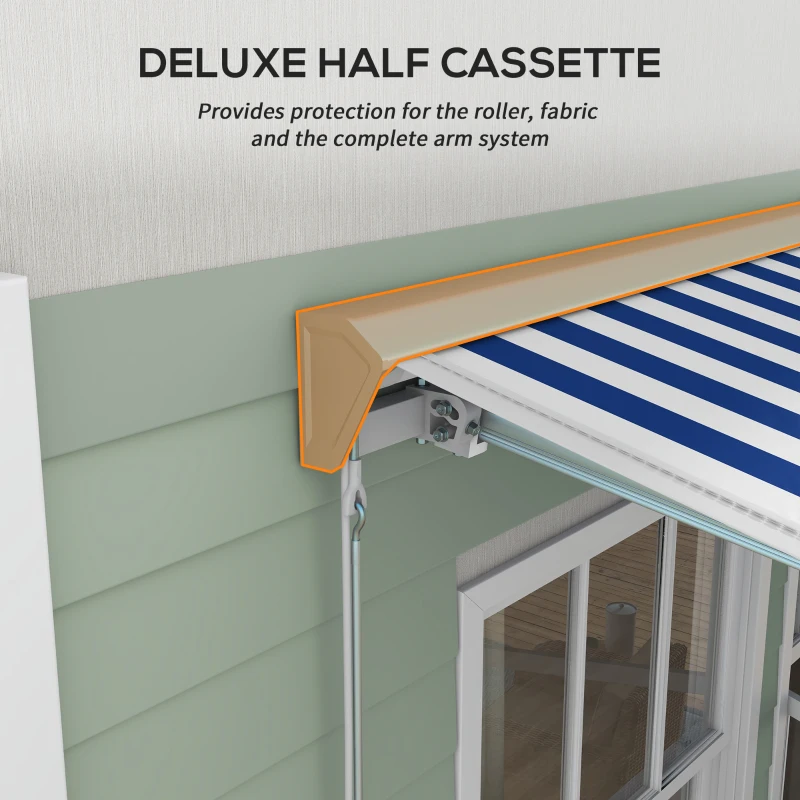 Outsunny 16.5' x 10' Electric Awning, Retractable Awning with LED Lights and Remote Controller for Door and Window, Blue/White