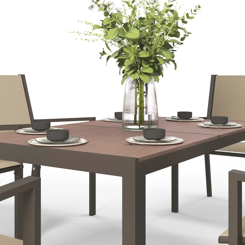 Outsunny 7 Piece Outdoor Dining Set with Rectangular Table and 6 Stackable Chairs, for Backyard, Lawn, Deck, Balcony, Pool Side