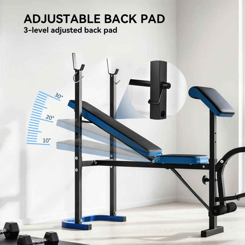 Soozier Adjustable Weight Bench with Barbell Rack and Leg Developer for Weight Lifting and Strength Training Multifunctional Workout Station for Home Gym Fitness, Black