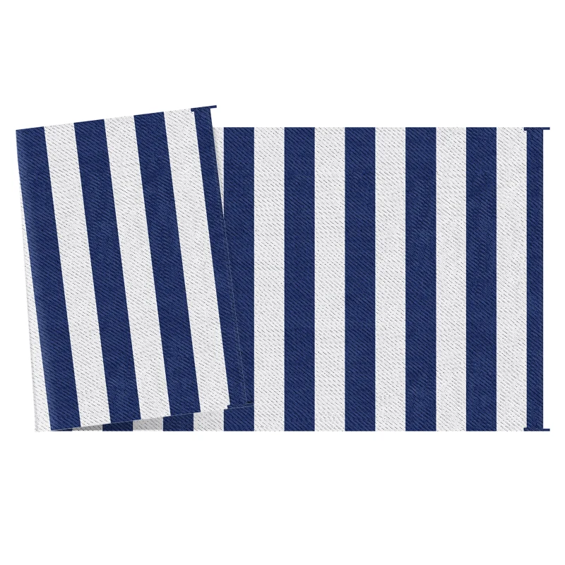 Outsunny Reversible Outdoor Rug, 9' x 18' Waterproof Plastic Straw Floor Mat, Portable RV Camping Carpet, Large Floor Mat for Backyard, Deck, Picnic, Beach, Blue & White Striped