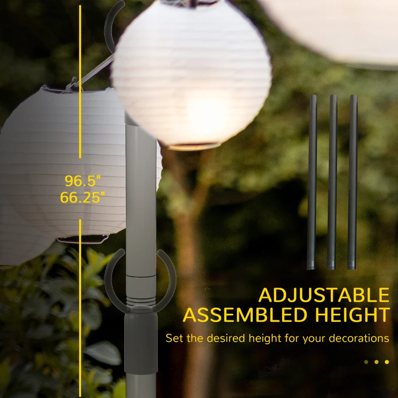 Outsunny 4 Pack of 8' String Light Poles, Steel Hanging Lighting Stand for Patio, Backyard, Deck, Wedding, Party, Black