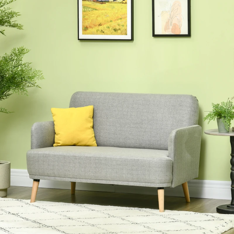 HOMCOM 48" Loveseat Sofa for Bedroom, Modern Love Seats Furniture, Upholstered Small Couch for Small Spaces, Gray