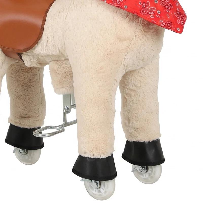 Qaba Ride on Horse for Kids 2+ Years, Plush Ride On Pony Toys with Rotatable Head and Neighing Sounds, Light Brown
