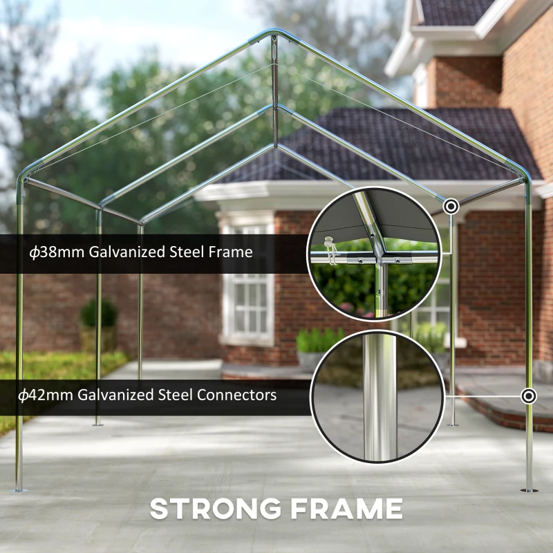 Outsunny 9.6' x 19.5' Carport Heavy Duty Galvanized Car Canopy w/ Included Anchor Kit, 3 Reinforced Steel Cables, White