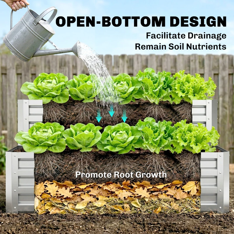 Outsunny 2 Tier Galvanized Raised Garden Bed, Steel Planter Box for Vegetables, Flowers, Herbs, 47" x 40" x 23", Silver