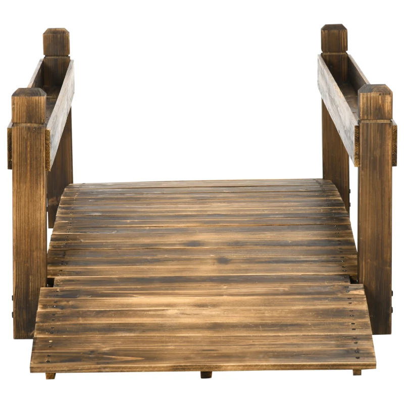 Outsunny 7.5' Wooden Garden Bridge with Planters, Stained Finish Arc Footbridge with Safety Railings for Backyard, Pond Stream, Stained Wood