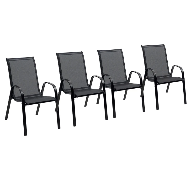 Outsunny 4-Piece Outdoor Dining Chair for Relaxing on Patio Balcony Garden, Comfortable Outdoor Furniture with Armrests, Black