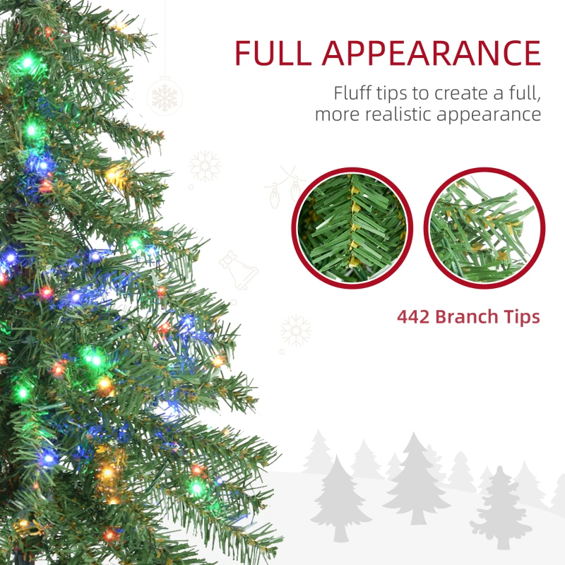 HOMCOM 6' Artificial Christmas Tree with Warm White or Colourful LED Lights, Pencil Shape, Steel Base