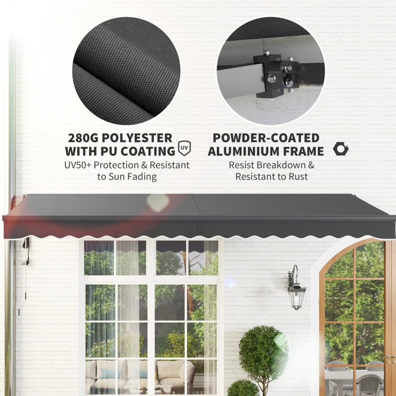 Outsunny 15' x 10' Electric Retractable Awning with Remote Controller, All Aluminum Frame Patio Awning, UV30+ Protection, Black