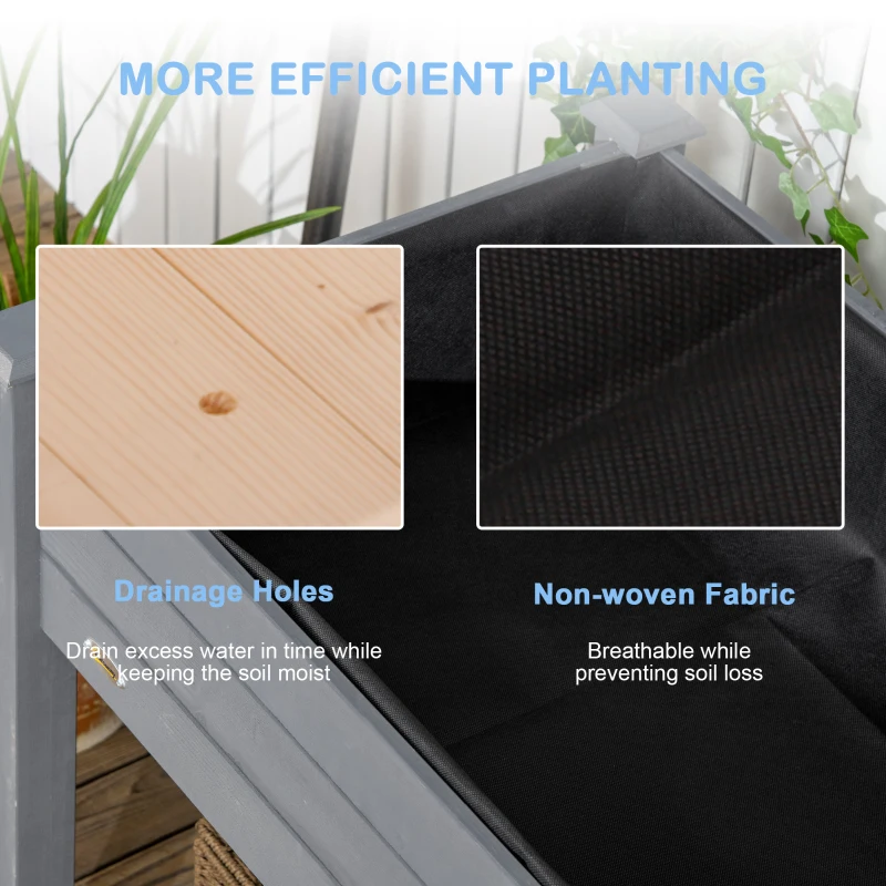 Outsunny 48" Raised Garden Bed, Elevated Wooden Planter Box with Holes for Vegetables, Herb, Flowers for Backyard, Dark Gray