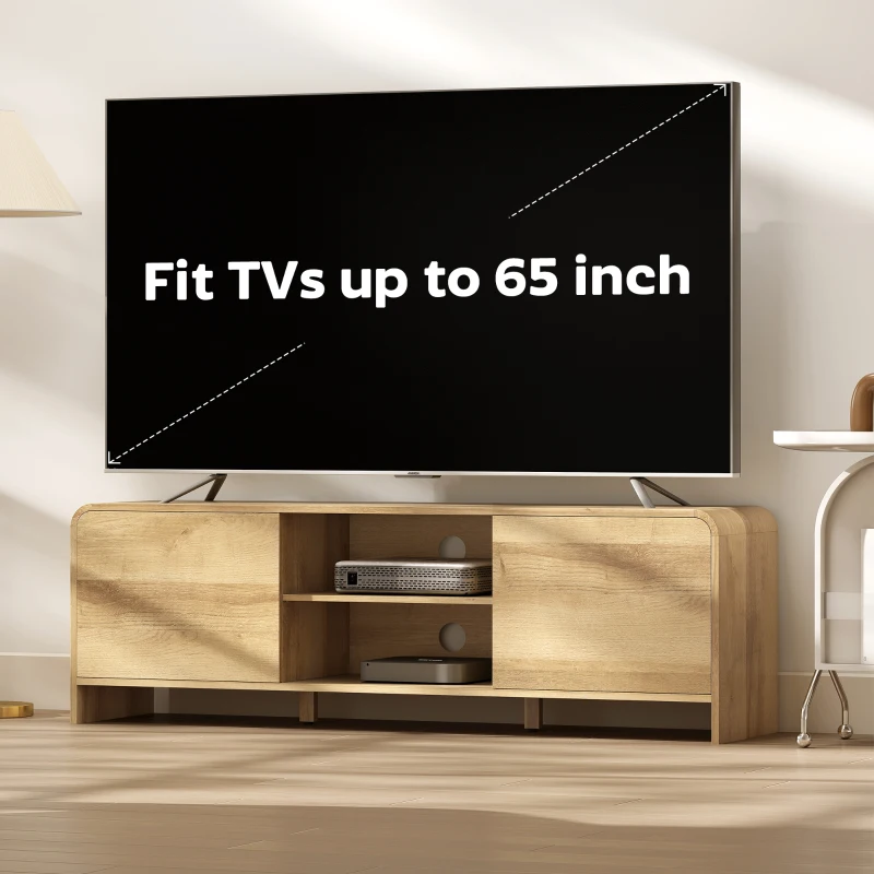 HOMCOM TV Stand for up to 65 Inch TV, Nordic Entertainment Center with 2 Cabinets and 2 Open Shelves for Living Room, Natural