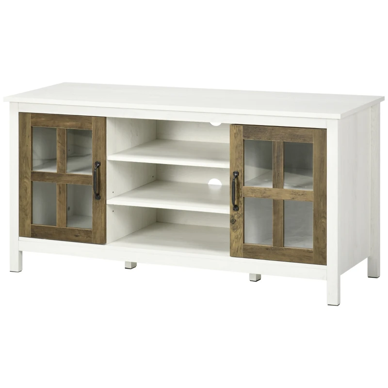 HOMCOM TV Cabinet, Farmhouse TV Stand for 55 Inch TV, Entertainment Center with Adjustable Shelves and Doors for Living Room, White