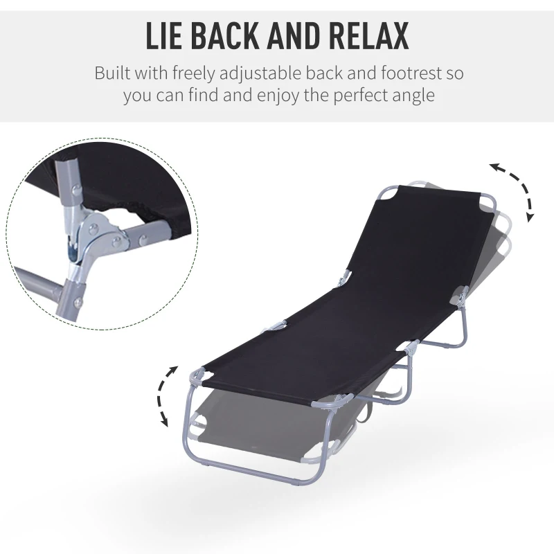 Outsunny Outdoor Folding Chaise Lounge, Reclining Lounge Chair with Adjustable Backrest and Breathable Mesh Fabric, Black