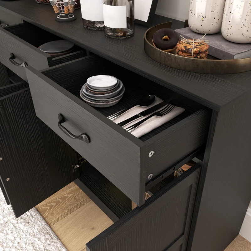 HOMCOM Sideboard Buffet Cabinet with Storage, Modern Coffee Bar Cabinet with 3 Drawers and Adjustable Shelves, Distressed Black