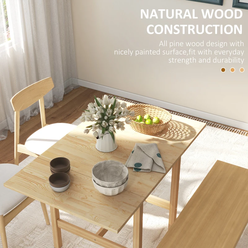 HOMCOM Solid Wood Kitchen Table, Farmhouse Drop Leaf Tables for Small Spaces, Folding Dining Table, Nature Wood