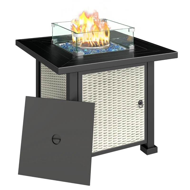Outsunny 32" Propane Gas Fire Pit Table, 50,000 BTU Square Patio Table with Fire Pit, Wind Guard, Lid, CSA Certified, Grey