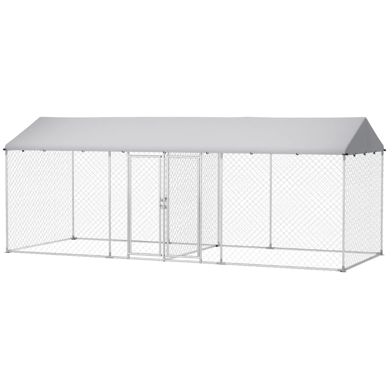 PawHut Outdoor Dog Kennel with Two Rooms, Waterproof UV-Resistant Cover, Escape-Proof Lock, 19.7' x 7.5' x 7.5'