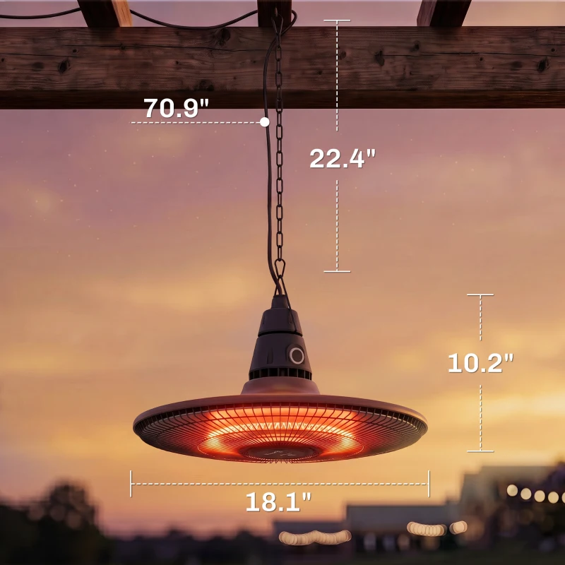 Outsunny 1500W Electric Patio Heater, IP65 Hanging Infrared Carbon Fiber Tube Outdoor Heater with Remote Control, Brown