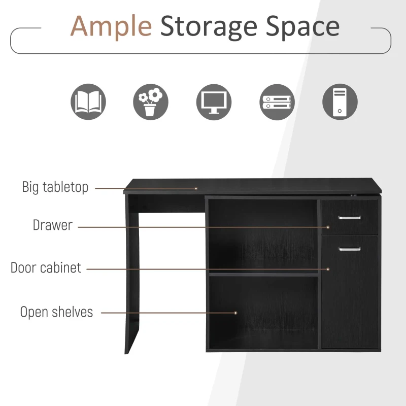 HOMCOM 180° Rotating Home Office Corner Desk Storage Shelf Cabinet Black